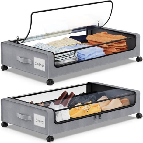 Lot de 2 boîtes de rangement sous le lit à roulettes avec Fenêtre Transparente pour Chambre Vêtements Jouets Livres,Gris,2 pièces (1/5)