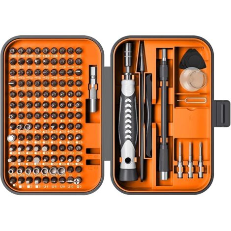 Set de Tournevis de Précision 130 en 1 avec 120 Embouts : Kit d'Outils Magnétique avec Boîte de Rangement Mini Intégrée, pour Électronique, iPhone, Joaillerie et Console de Jeux (Couleur Orange) (1/5)