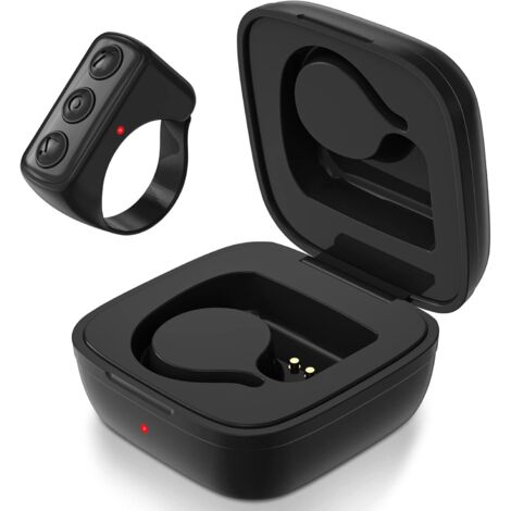 Télécommande Bluetooth à Doigt pour TikTok, Tourne-Pages Sans Fil et Obturateur d'Appareil Photo pour Selfie, avec Étui de Charge, Compatible avec iPhone, Android, iPad et Téléphones Portables (Noir)
