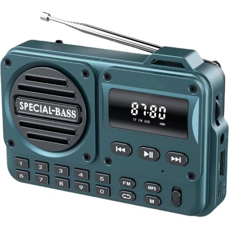 Radio FM de Poche – Rechargeable USB-C 2000mAh, Excellente Réception, Haut-Parleur Clair et Jack Casque, Écran LCD, Bluetooth/TF (Sans AM), Couleur Turquoise, pour Marche, Jogging et Gym（Vert）
