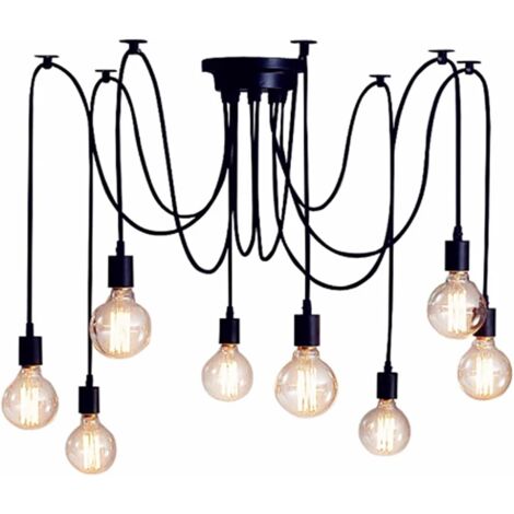 Lustre Araignée, Luminaire Suspendu Araignée à 8 Bras, Lustre Edison Style Industriel Vintage Steampunk, Plafonnier Suspendu Multifonctionnel à Montage DIY (1/5)