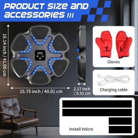 Machine De Boxe Musicale Bluetooth – écran LED, Capteur De Coups, 3-4h D’autonomie, Installation Murale Sans Perçage