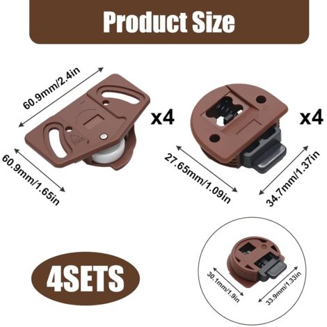 Lot De 4 Paires De Roulettes Pour Porte Coulissante – Acier/nylon, Pivot, Charge 50kg, Argenté