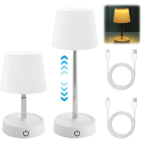Lot de 2 lampes de table LED rechargeables par USB : lampe de table sans fil réglable en hauteur, lampe de chevet tactile télescopique, rechargeable avec USB pour table de chevet, chambre (1/5)