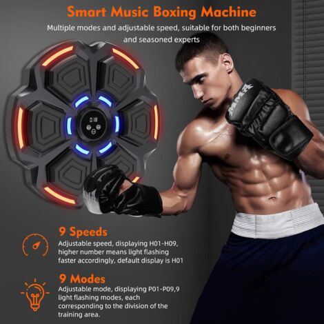 Machine De Boxe électronique Murale – Avec Gants Inclus, Connexion Bluetooth, 9 Modes, LED Musicales, Compacte, Installation Facile