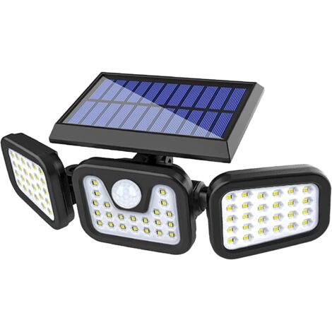 Lampes de Sécurité Solaire à Détection de Mouvement, 3 Têtes Orientables, Projecteurs Extérieurs Solaire à Lumière Blanche 6500K, Étanche IP65, Éclairage pour Garage, Cour et Porche (Noir) (1/4)