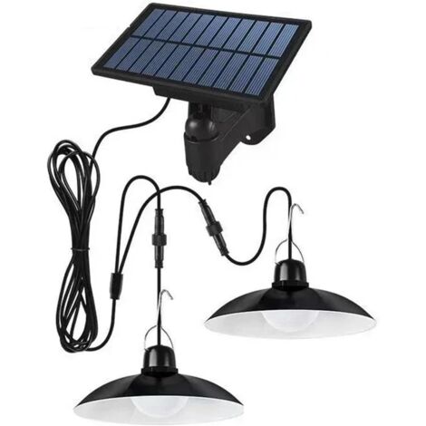Suspension solaire avec télécommande - Lustre extérieur LED blanc/chaud for camping et jardin Zone d'éclairage étendue(2Head(Normal Type))