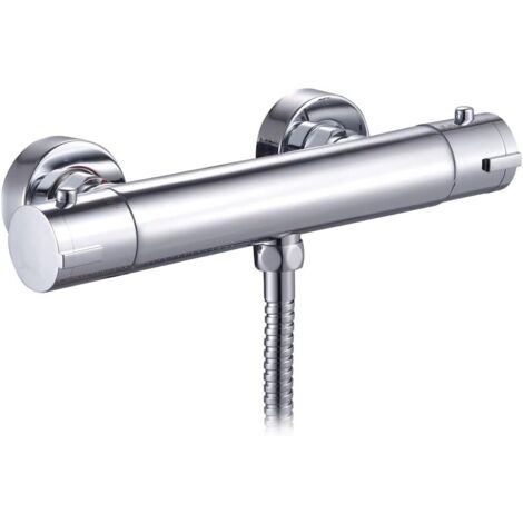Houhence – Robinet thermostatique mural chromé – Laiton massif avec bouton de sécurité – Sortie G1/2 – Verrouillage à 38°C pour éviter les brûlures (1/5)