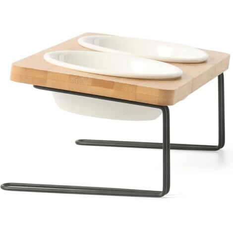 Houhence – Gamelle en céramique pour chat – Support en bambou massif – Bol surélevé incliné à 15° – Compatible lave-vaisselle et micro-ondes