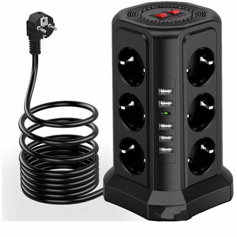 XVX – Multiprise tour parafoudre 12 prises CA et 5 ports USB – Protection 1500J – Câble 2m – Interrupteurs indépendants