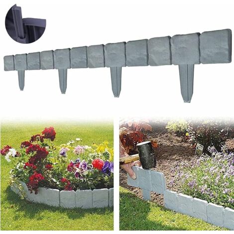 Bordure de jardin en plastique gris effet pierre – Lot de 10 pièces – Dimensions 25 x 1,8 x 23 cm – Résistante aux intempéries et UV – Lts Fafa