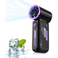 Ventilador portátil turbo, estilo funcional, ajuste continuo de velocidad de 100 velocidades, 3600 mAh, mini ventilador USB, apto para viajes/al aire libre/camping/casa/oficina (negro y morado)