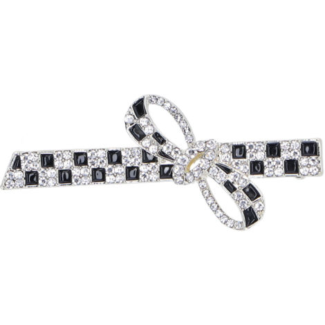 Barrette à Cheveux Kawaii avec Noeud Papillon, Strass et Motif Quadrillé Noir et Blanc - Idée Cadeau Déco Cheveux 2821 (1/5)