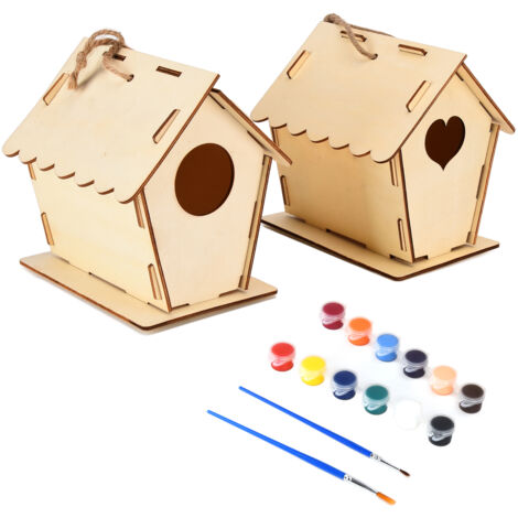 Maison à oiseaux en bois à peindre soi-même - Nichoir suspendu extérieur bricolage - Cage oiseau artisanale (1/5)