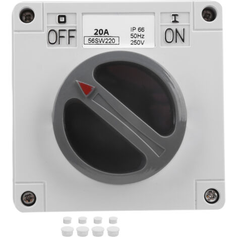 Interrupteur rotatif étanche IP66 pour extérieur, bouton marche/arrêt avec voyant, 250V 20A (2P)