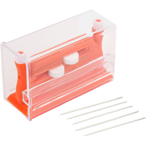 Enfile-aiguille double trou multifonction en plastique orange pour broderie, dimensions 2.6x4.4x7.2cm (1/5)