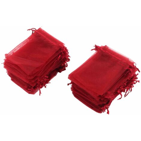 100 Sacs Organza 10x15cm Transparents avec Cordon pour Bijoux, Cadeaux, Mariage - Rouge (Lot de 100) (1/5)