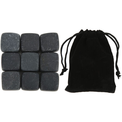 Lot de 9 pierres de basalts pour whisky, cognac et vin - Sac de rangement inclus - Réutilisables - Idée cadeau - Rafraîchissement des boissons (1/5)