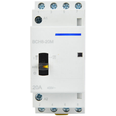 Contacteur AC domestique BCH8-20M 24V 20A 4P avec interrupteur manuel, pour rail DIN, 4 contacts normalement fermés. (1/5)