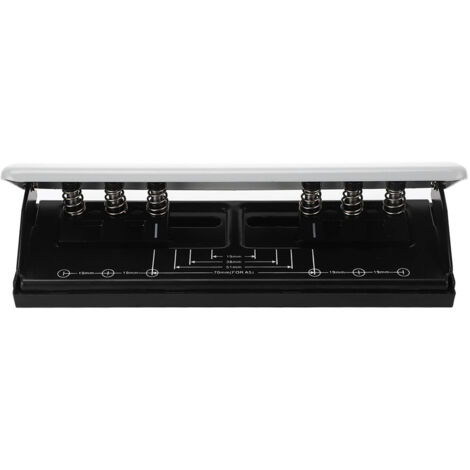 Perforateur 6 trous gris blanc, espacement réglable pour papier A4 A5 B5 A7, avec règle de positionnement. (1/5)