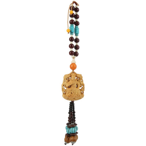 Pendentif Voiture Bois de Buis Sculpté Style Épuré Chanceux Jaune pour Intérieur (1/5)