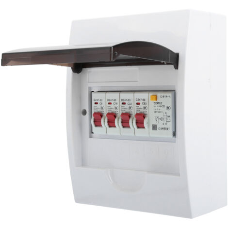 Boîtier de Fusibles 3 Voies 63A 30mA RCD + 3 Disjoncteurs (6A+16A+32A) - Tableau Électrique 230/400V
