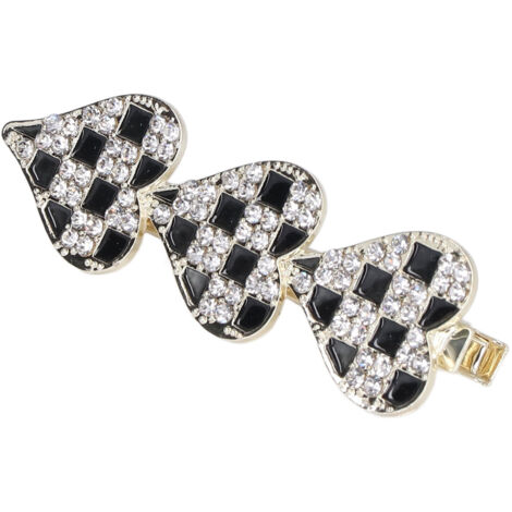 Barrette à Cheveux en Forme de Cœur avec Strass, Motif Quadrillé Noir et Blanc, Accessoire Capillaire Kawaii Cadeau Déco 2817 (1/5)