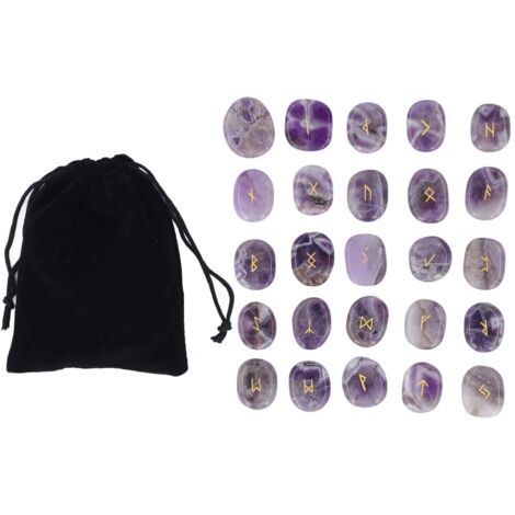 25 Pièces Pierres de Rune Naturelles Polies et Gravées pour Divination, Méditation et Guérison des Chakras (1/5)