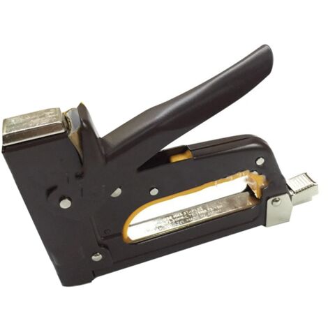 Pistolet agrafeur robuste en métal pour travaux de construction, poignée manuelle avec amortisseur et boucle de fixation. (1/5)