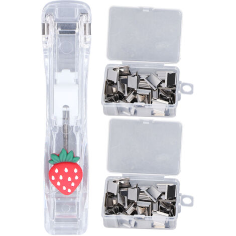 Pince à papier portable - Clip robuste et durable en plastique multifonction pour documents, notes, style fraise avec 2 boîtes de clips incluses. (1/5)