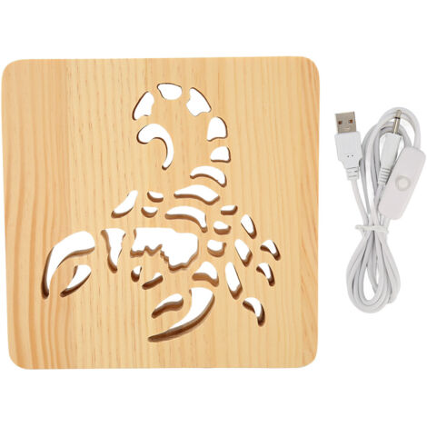 Lampe LED 3D Scorpion en Bois, Connexion USB, Lumière Chaude pour Chambre, Bureau ou Café, Aide au Sommeil Décoratif (1/5)
