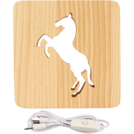 Lampe de chevet en bois sculpté en forme de cheval creux, lampe LED de décoration avec protection des yeux, veilleuse élégante pour chambre (1/5)