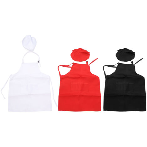 Tablier et Toque de Chef Enfant 3 Pièces Rouge Noir Blanc - Costume de Cuisine Polyester Élastique Confortable (1/5)