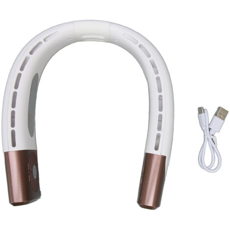 Ventilateur de cou portable rechargeable USB, sans mains et sans pales, pour extérieur et voyage, couleur beige chaud (1/5)