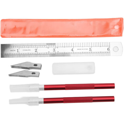 Kit de Couteaux Exacto pour Découpage Artisanal avec 20 Lames et Règle Stéréotype - Outil de Sculpture et Art DIY Rouge (1/5)