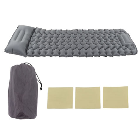 Tapis de Camping Gris Gonflage au Pied Design Ergonomique Imperméable en Nylon pour Randonnée Plein Air