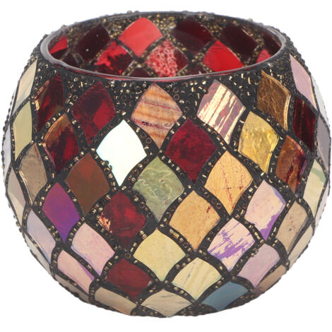 Porte-bougie en verre mosaïque rouge, décoratif artisanal romantique pour bougies parfumées
