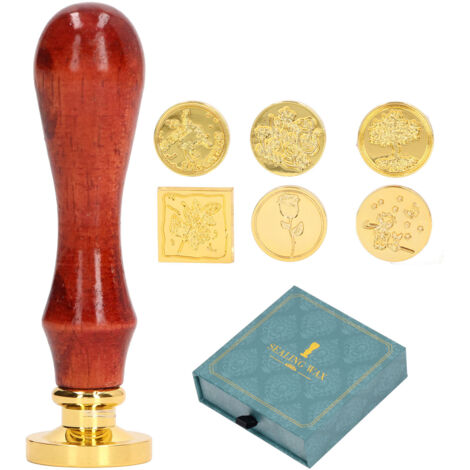 Kit de Tampon à Cire Rétro avec 7 Têtes Détachables Vintage - Cachet Gravure Clair pour Enveloppe - Boîte Verte (1/5)
