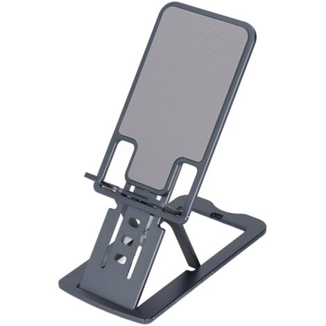 Support téléphone pliable portable, 7 réglages d'angle, base en silicone, support tablette en alliage d'aluminium gris (1/5)