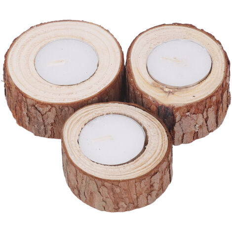 3 Pièces Bougeoirs en Bois de Hêtre Naturel et Durable, pour Thé Lumière, Salon, Chambre, Fête et Décoration (1/5)