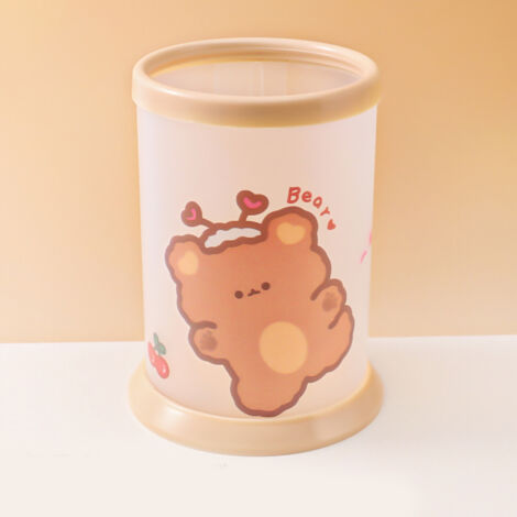 Porte-stylo pliable mignon ours, rangement bureau étudiant, boîte de rangement fournitures de bureau design rond (1/5)