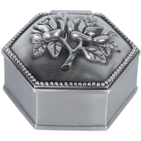 Boîte à bijoux hexagonale en métal style vintage européen avec motif 3D rose élégant pour rangement de petits objets (1/5)