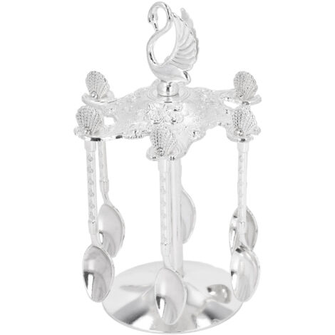 Porte-cuillères à café élégant en forme de cygne, alliage de zinc argenté rotatif pour bureau, café ou fête (1/5)