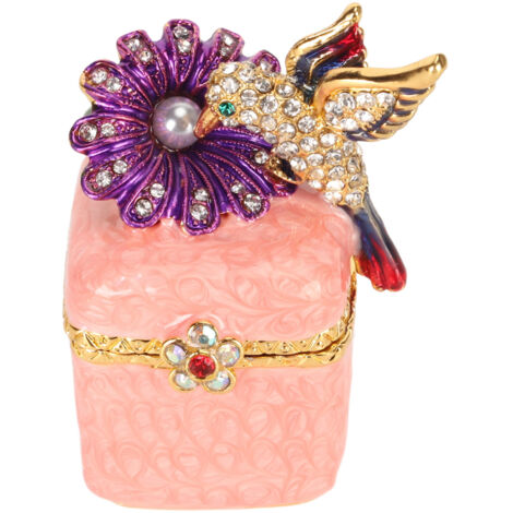 Boîte à Bijoux en Forme d'Oiseau Miniature en Métal - Coffret à Bijoux Peint à la Main pour Bagues, Boucles d'Oreilles et Colliers - Rose (1/5)