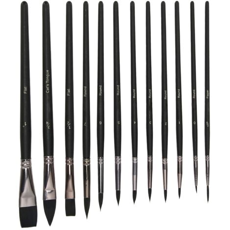 12 Pinceaux en Nylon de Tailles Variées pour Aquarelle et Peinture Acrylique, Manche en Bois pour Artistes (1/5)