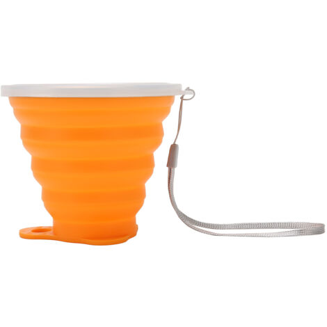 Tasse pliable silicone 270ml pour camping et voyage, gobelet pliable étanche avec couvercle, portable pour randonnée et bureau, couleur orange. (1/5)