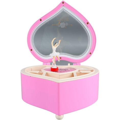 Boîte à musique en forme de cœur avec compartiment - Thème danseuse rose, boîte à bijoux musicale tournante pour filles, enfants et amateurs de musique (1/5)