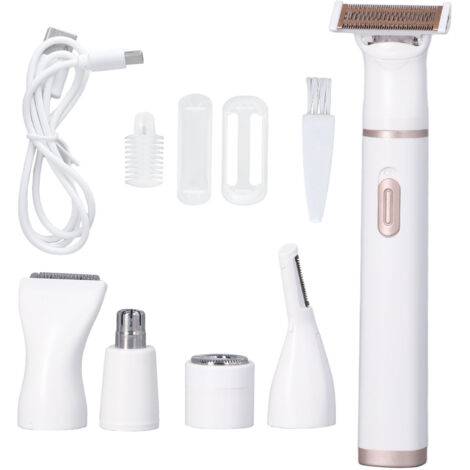 Rasoir Électrique Femme 5 en 1 USB Rechargeable avec Têtes en Acier Inoxydable Détachables pour Épilation Nez et Sourcils (1/5)