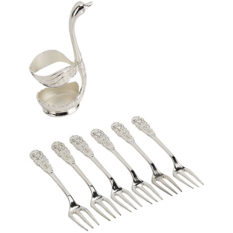 Ensemble de Fourchettes sur Base Cygne en Aluminium Argenté, Décoratif et Anti-Rouille, 6 Fourchettes pour Fruits (1/5)