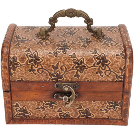 Boîte à bijoux vintage avec serrure en bronze et impression claire, coffret en bois composite épais et portable pour rangement. (1/5)